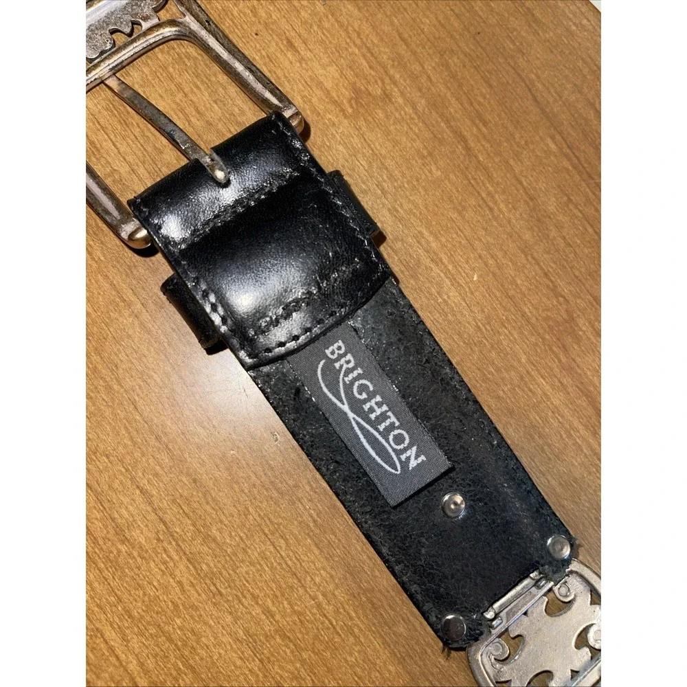 Vintage Brighton Belt Women Small Black Leather Silver Hardware #49803